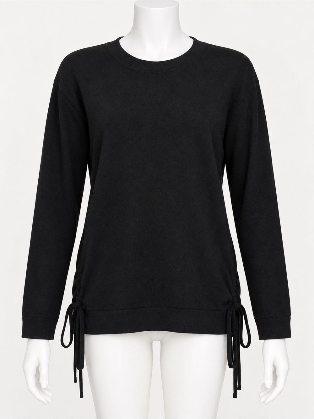 Aqua Black Cashmere Crew Neck Lace Sides Women Black Sweater sz S